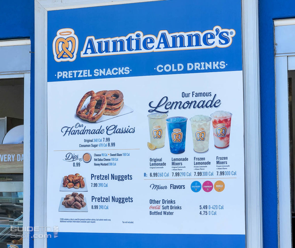 Auntie Anne's Menu at Six Flags over Texas