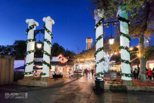 Old South columns decorated with garland