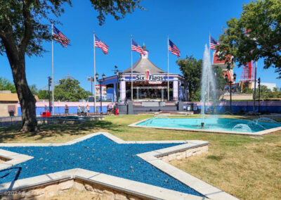 Colored rocks fill the planters and the Carousel Stage sports some new colors