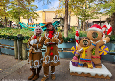 Friendly gingerbread characters are available for photo ops