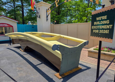 A piece of track from the 2026 coaster on display