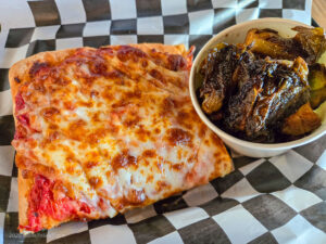 Cheese pizza with Brussel sprouts