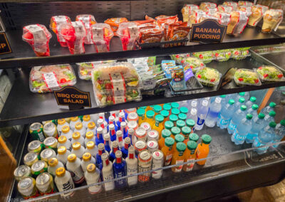 Beverages, salads, fruit cups, and banana pudding