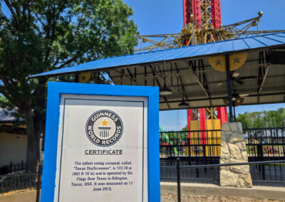 A closed Texas SkyScreamer with a Guinness World Record sign posted in front of it