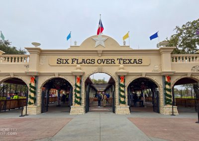 Six Flags over Texas entry plaza during Holiday in the Park