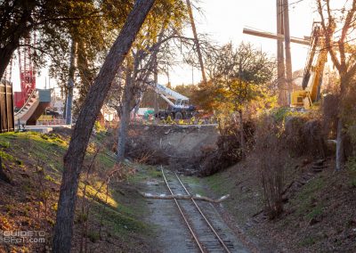 Railroad track covered by dirt during Tormenta construction