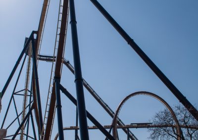 Tormenta's towering Immelmann as seen from the front gate