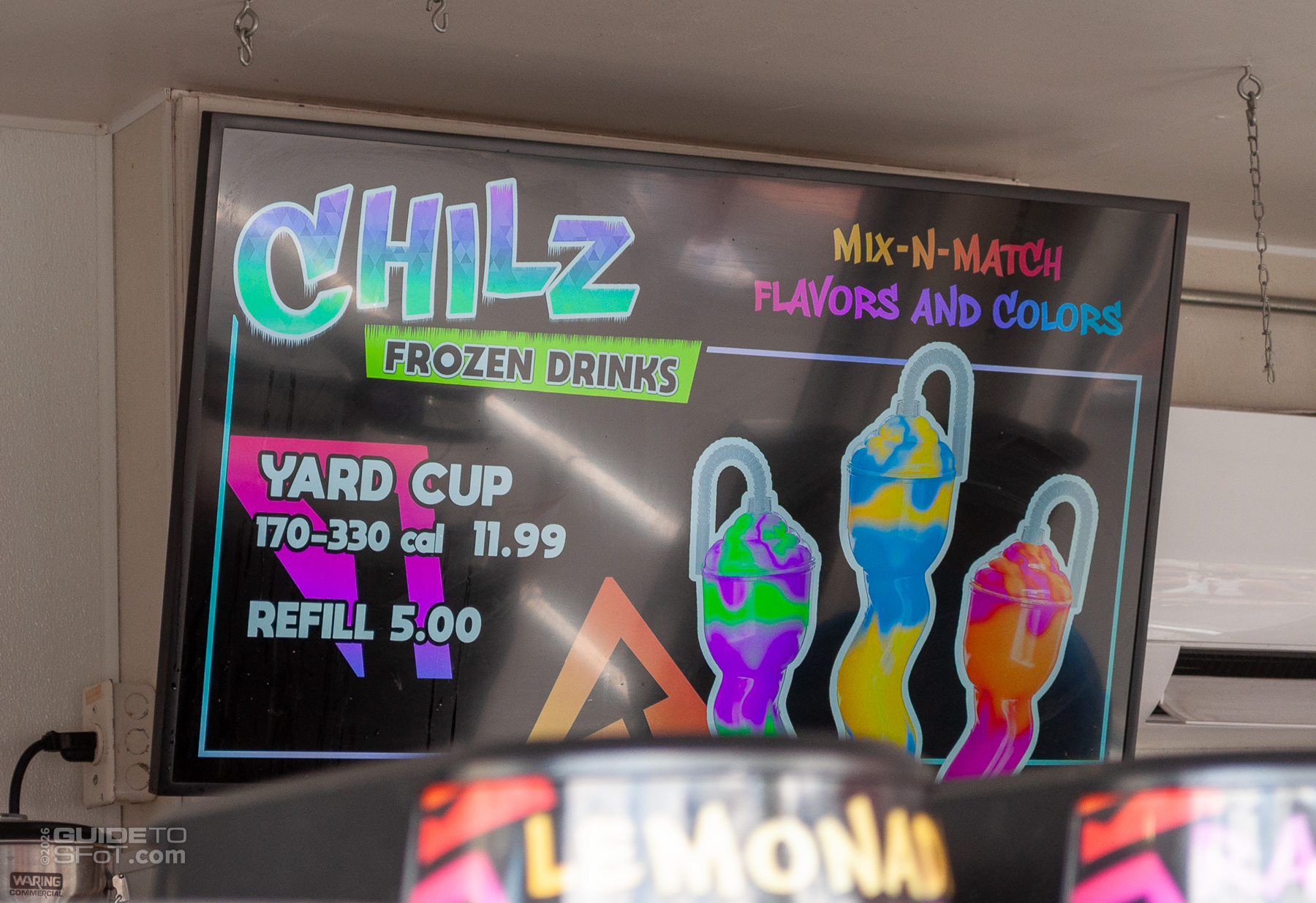 Chilz menu pricing at Six Flags Over Texas
