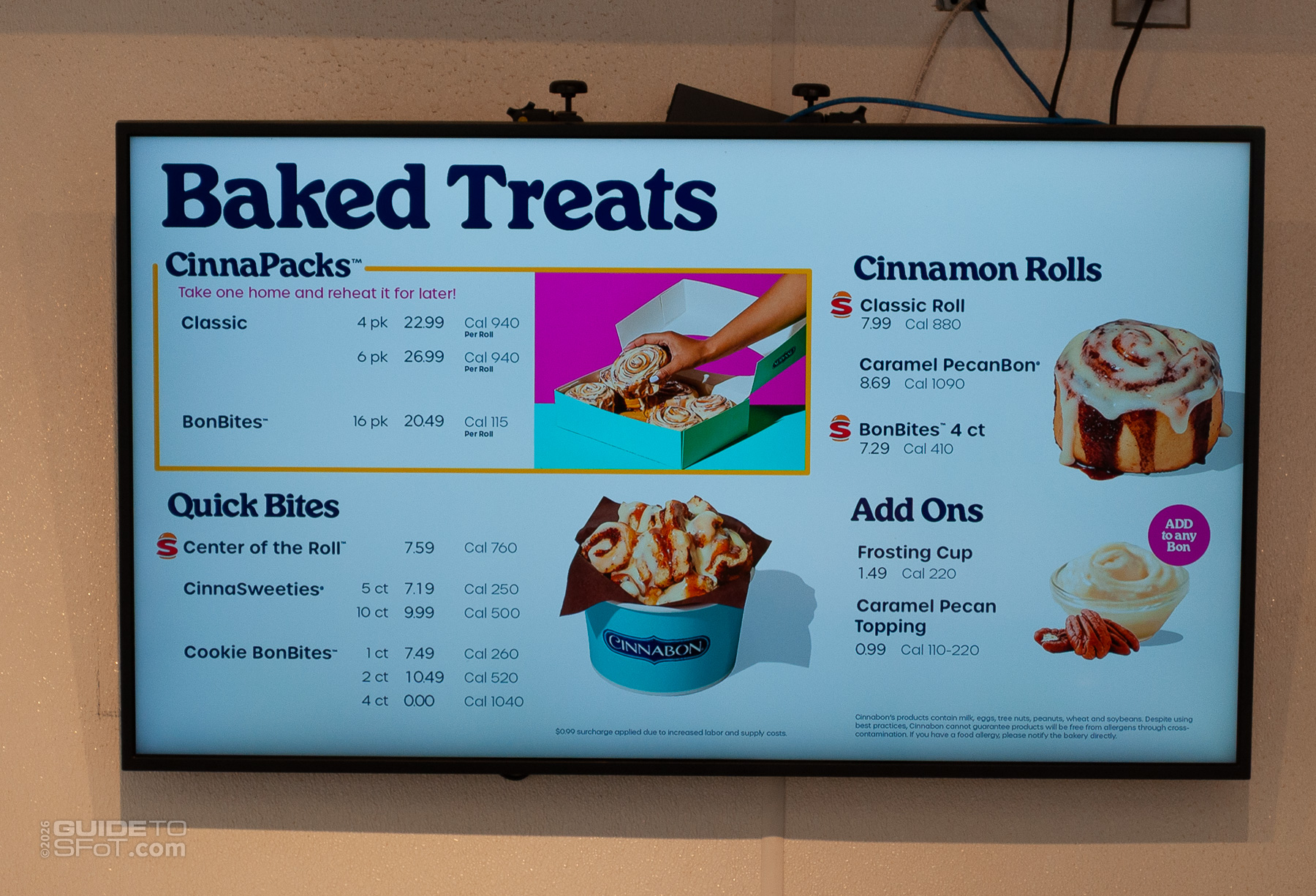 Cinnabon menu at Six Flags Over Texas