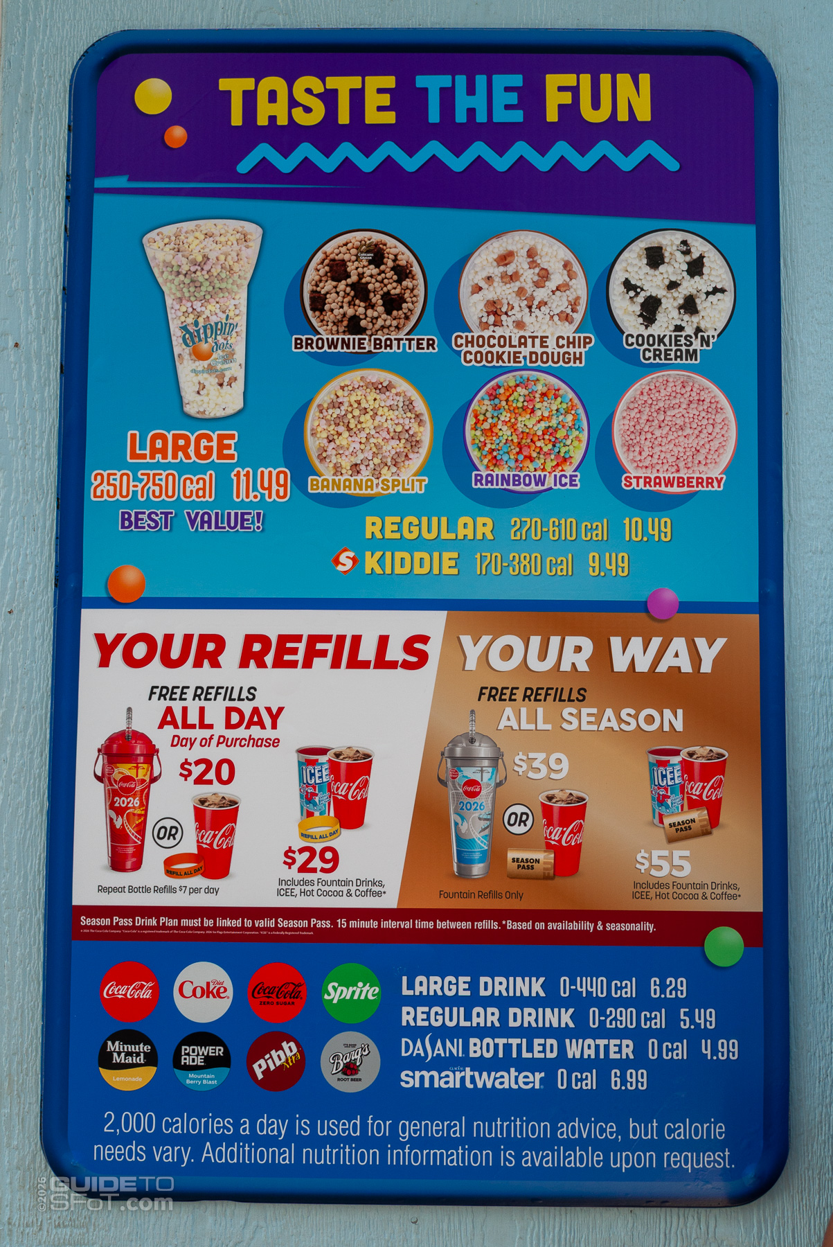 Dippin' Dots menu at Six Flags Over Texas