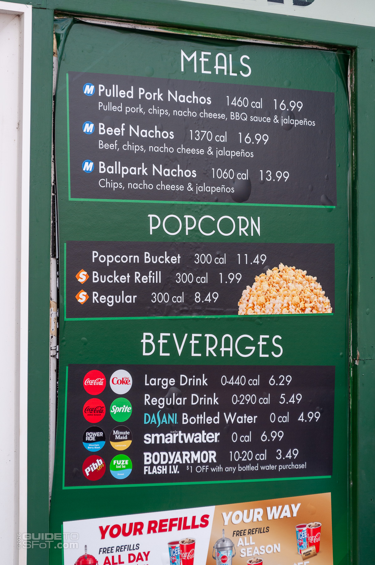 Gotham City Snacks menu at Six Flags Over Texas