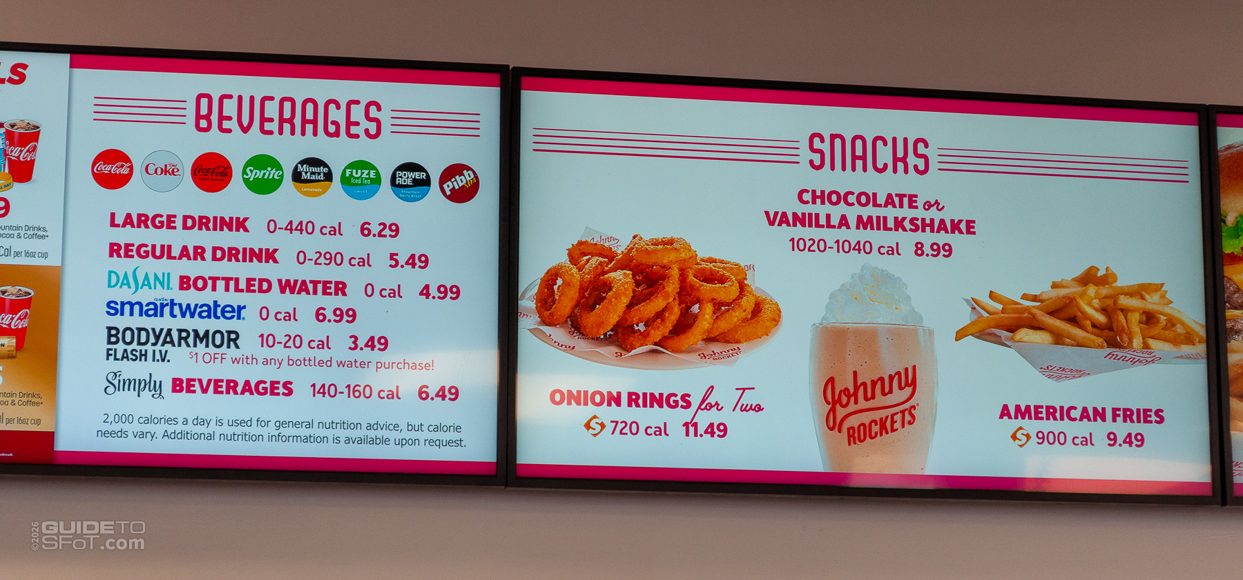 Johnny Rockets menu at Six Flags Over Texas
