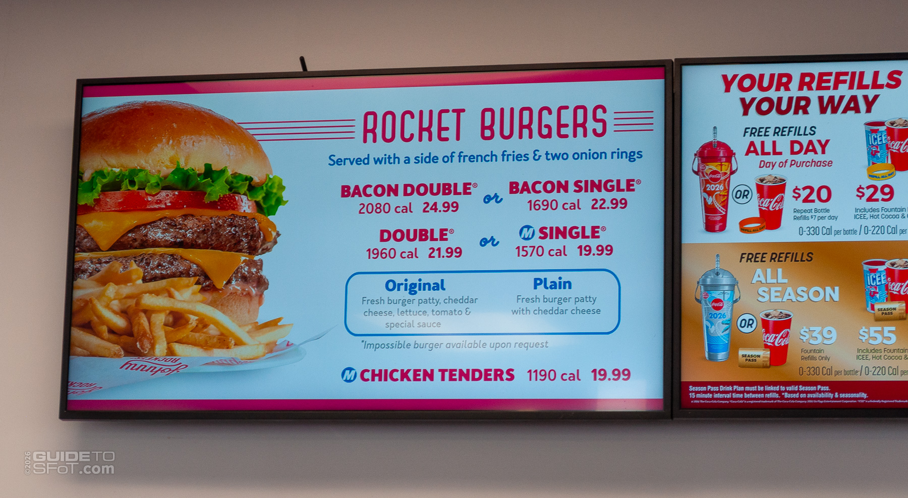 Johnny Rockets menu at Six Flags Over Texas