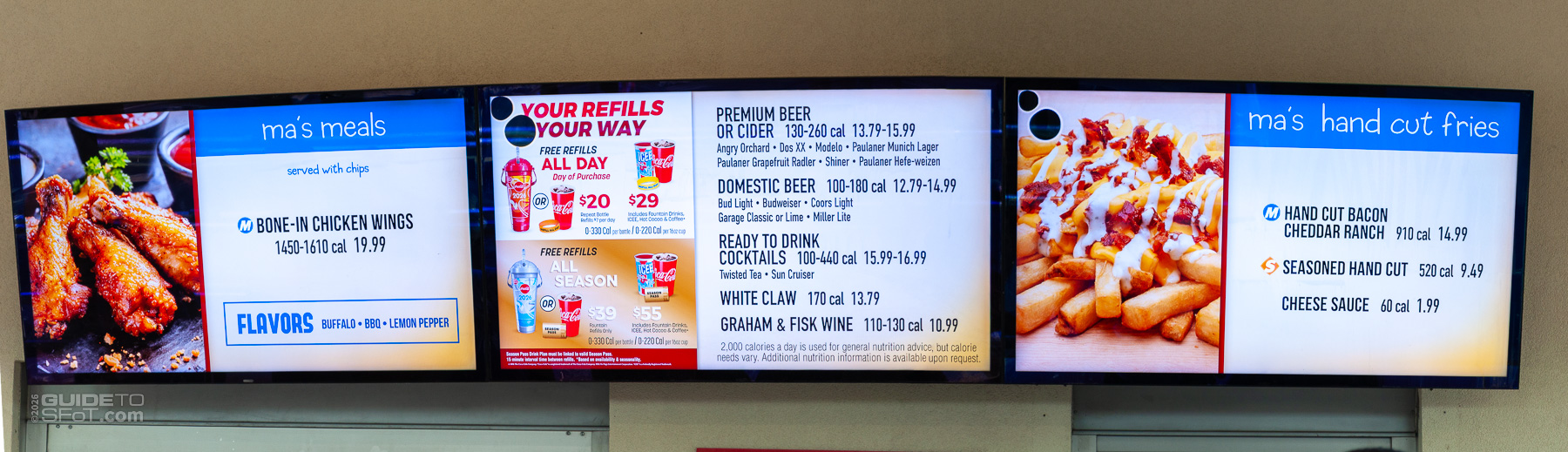 Ma Hunkel's menu at Six Flags Over Texas as of June 2026