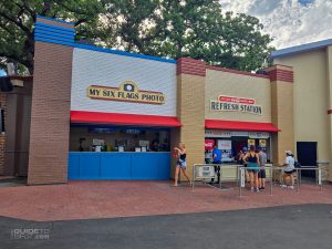 Six Flags Photo center next to a Refresh Station at Six Flags Over Texas