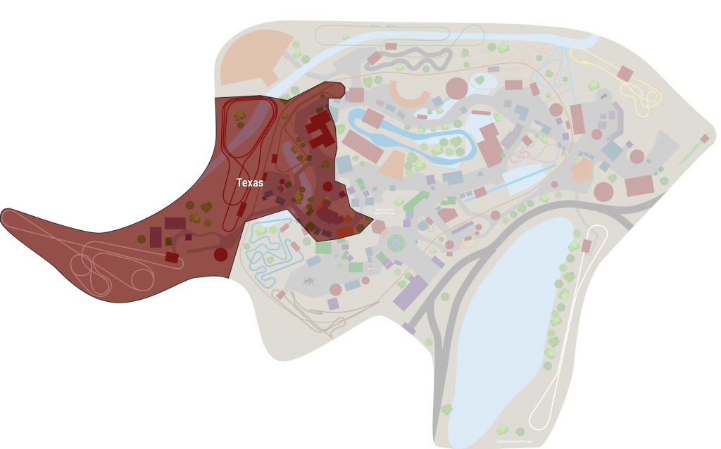 Texas Area Six Flags Over Texas Map showing the Texas Area