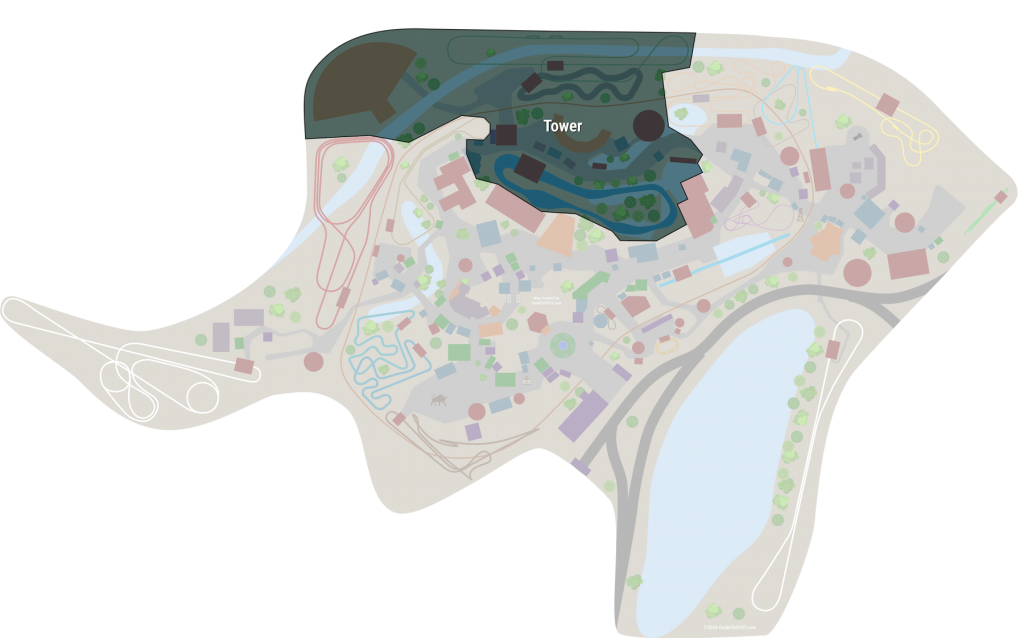 Tower Area Six Flags Over Texas Map showing the Tower Area