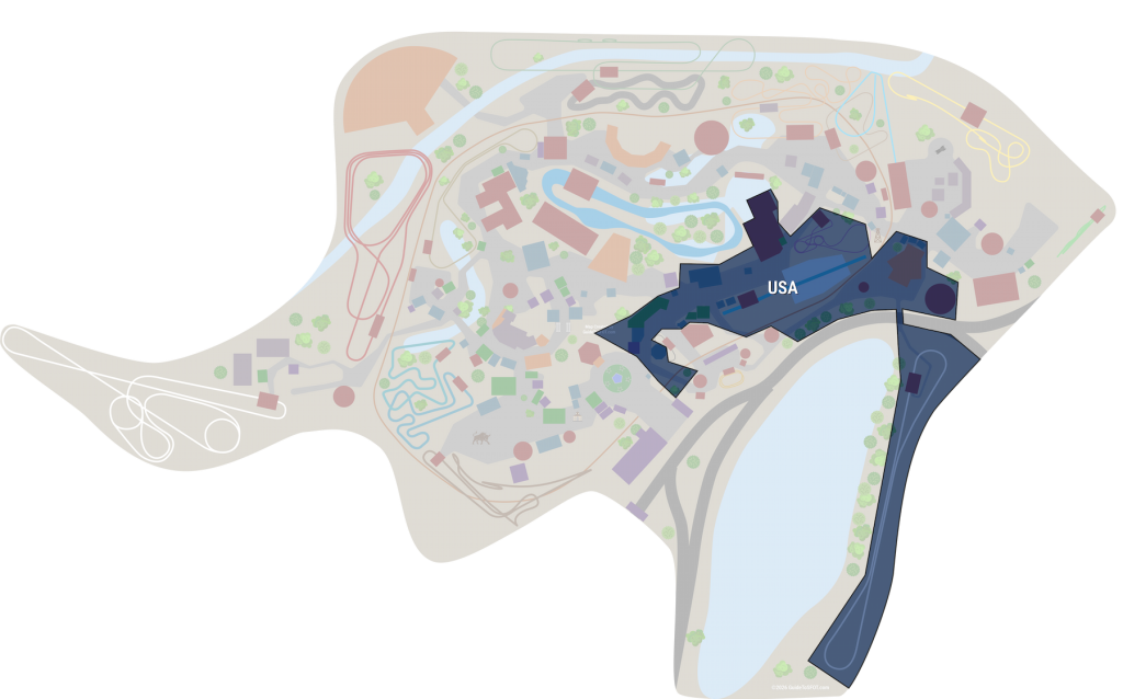 USA Area Six Flags Over Texas Map showing the USA Area