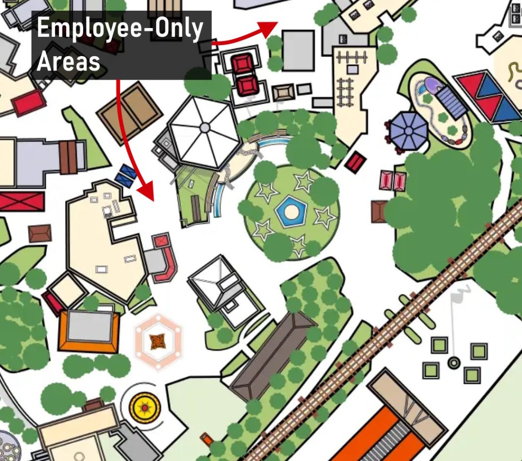 Backstage areas next to Silver Star Carousel mistaken for guest paths