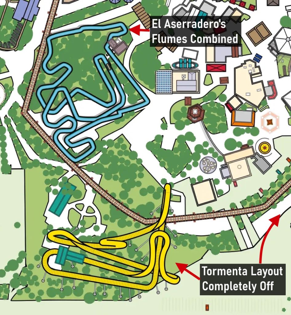 Tormenta's layout is completely misplaced/oriented and El Aserradero's two flumes are combined into one
