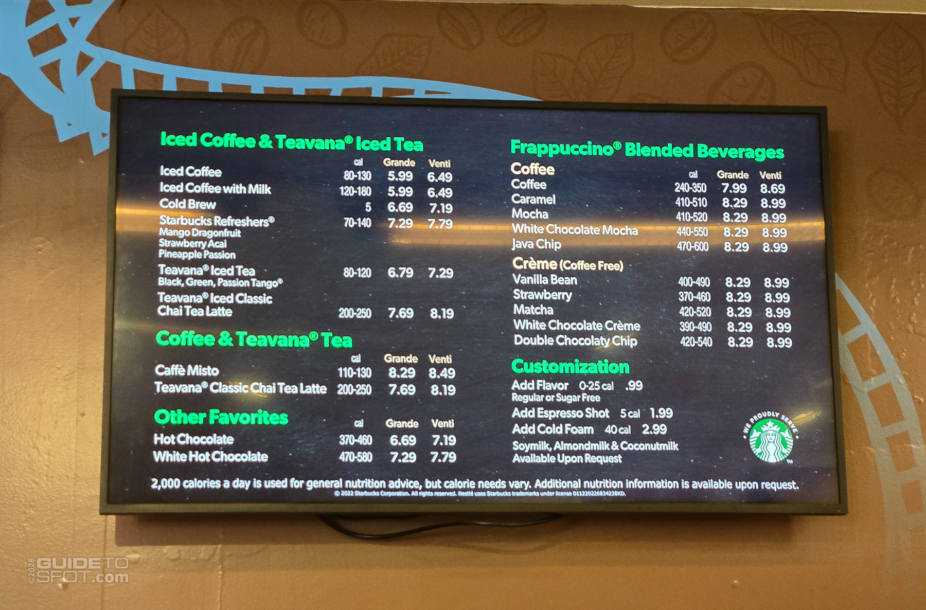 Roller Coaster Coffee menu at Six Flags Over Texas