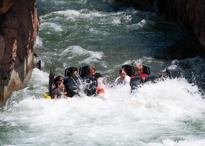 Guests getting soaked on the now-open Roaring Rapids